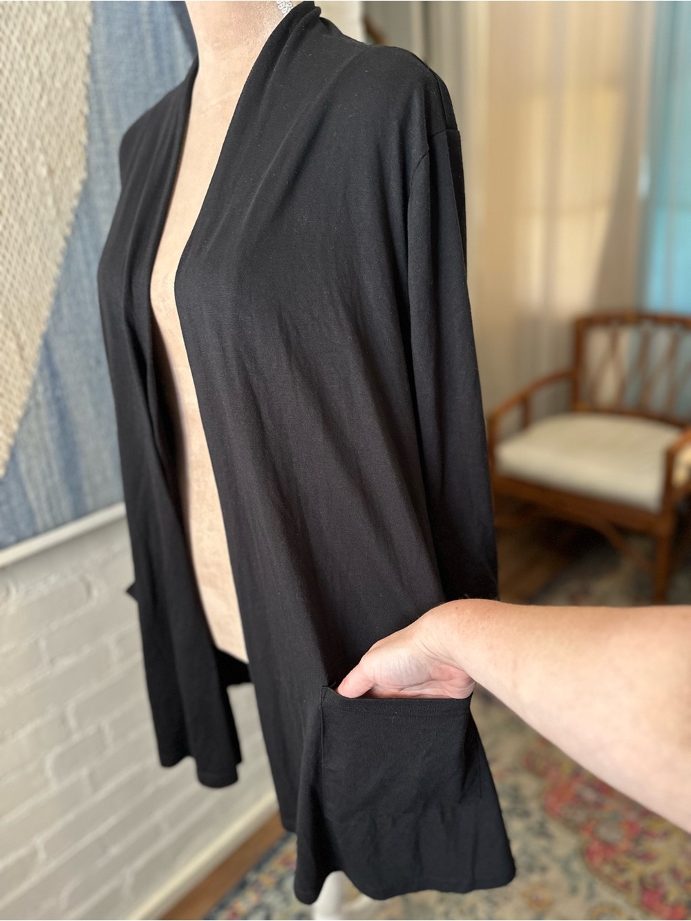 Shiali Black Knit Open Front ¾ Sleeve Cardigan - Picture 6 of 12